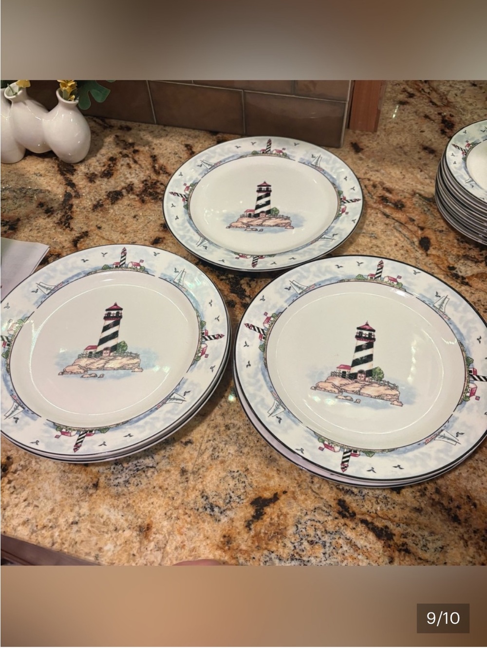 RESERVED LISTING Set of 5 totally today nautical lighthouse dinner plates - Picture 4 of 5